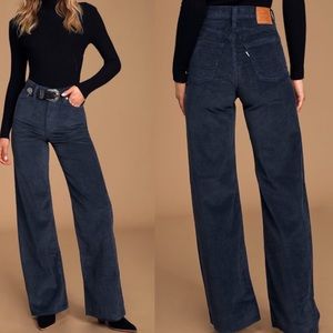 🆕 Levi's Ribcage Navy Blue Corduroy Wide-Leg Pant